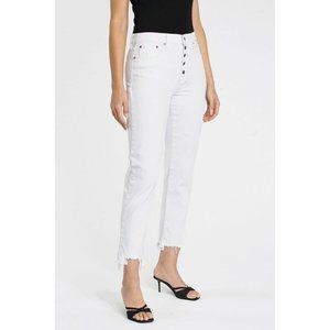 PISTOLA Charlie Straight Jeans Over The Edge White Distressed Button 25 NWT $118